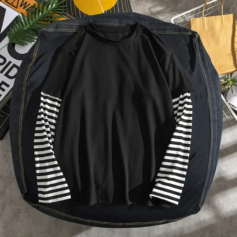 Men Loose Black Striped T-Shirt White - Image 6