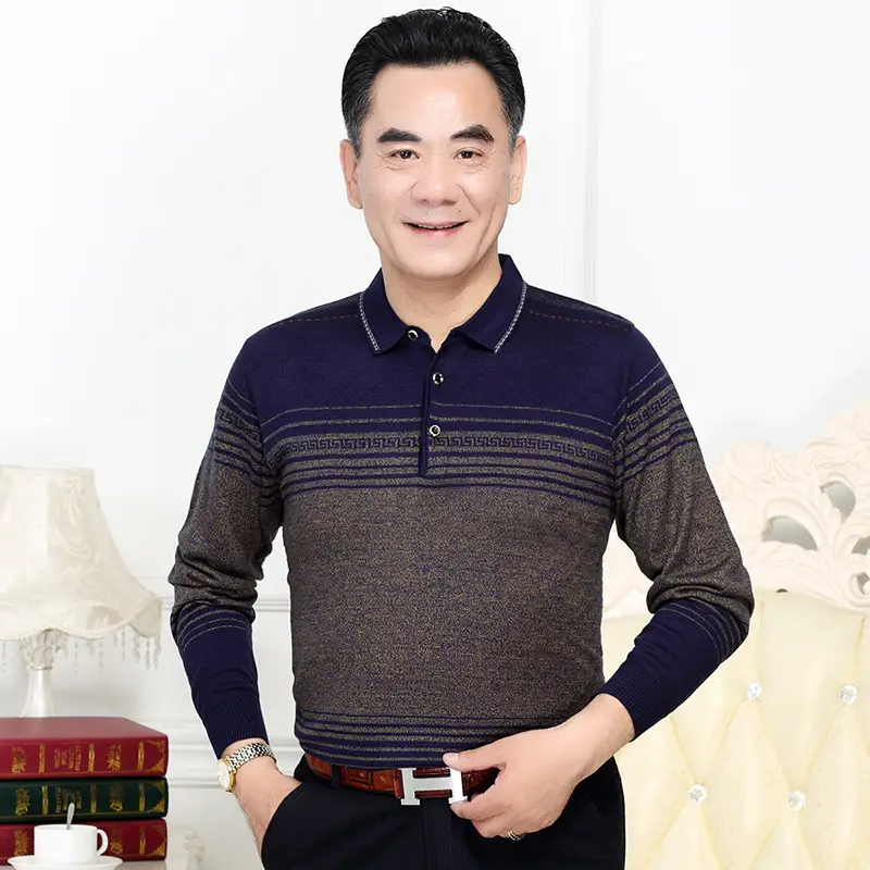 Dad's Long Sleeve Striped T-Shirt Blue Grey Maroon 40-50 - Image 4