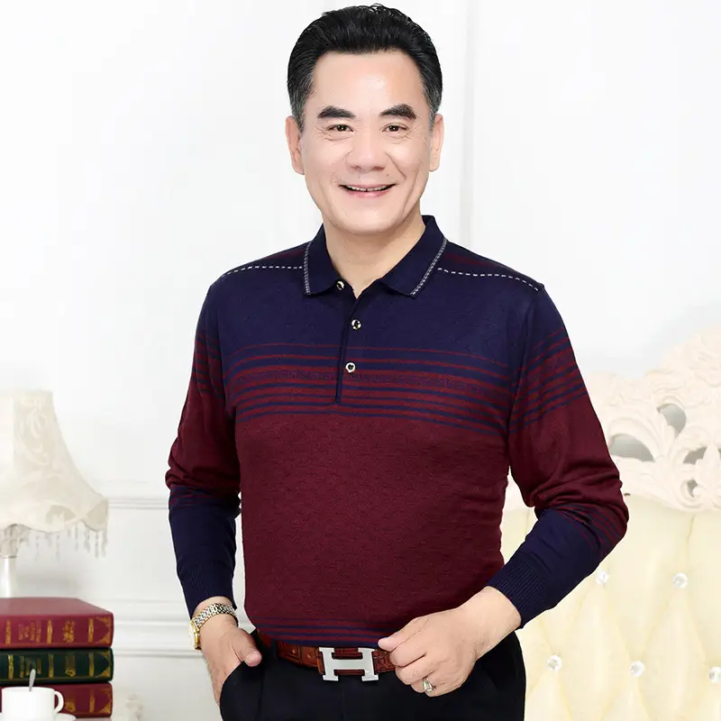 Dad's Long Sleeve Striped T-Shirt Blue Grey Maroon 40-50 - Image 2