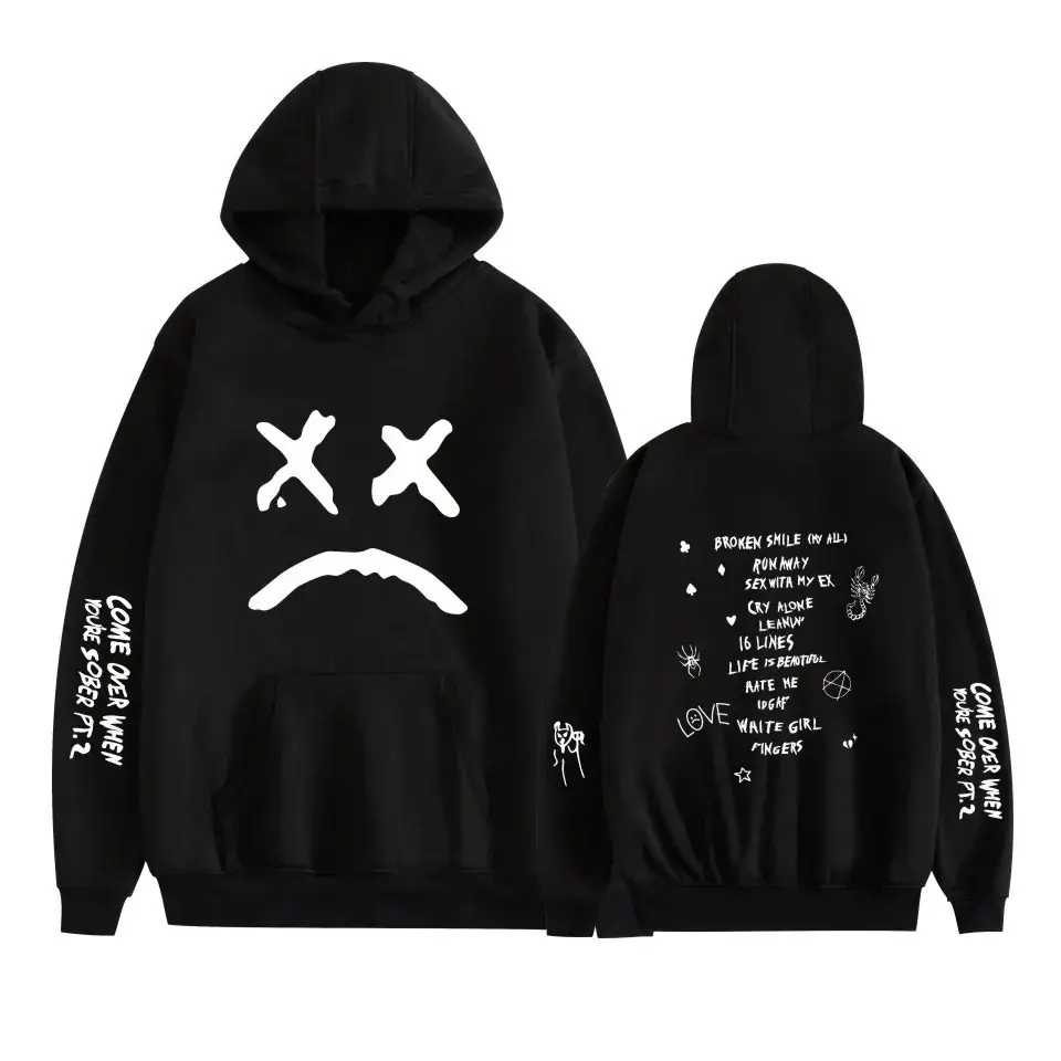 Lil Peep Street Hooded Sweatshirt Black Angels Protect Me Print