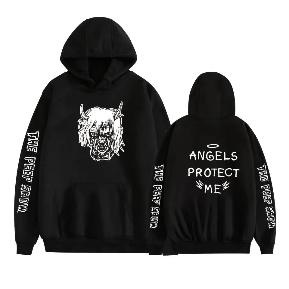 Lil Peep Street Hooded Sweatshirt Black Angels Protect Me Print