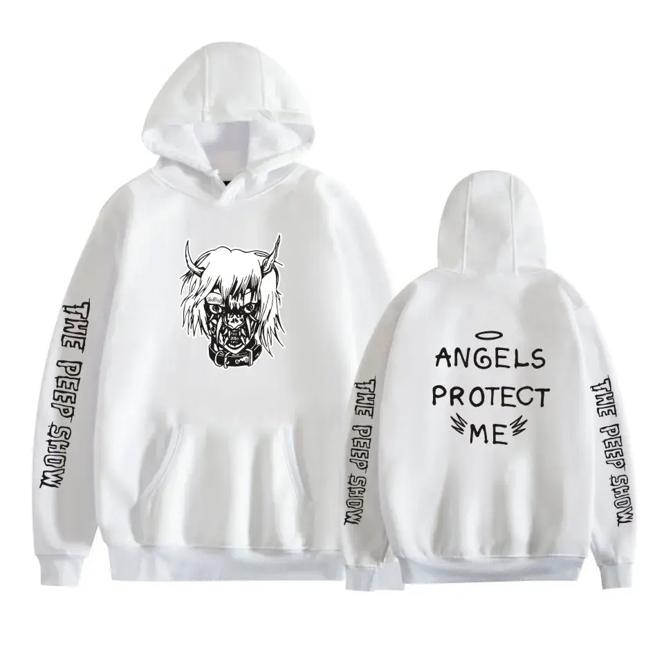 Lil Peep Street Hooded Sweatshirt Black Angels Protect Me Print