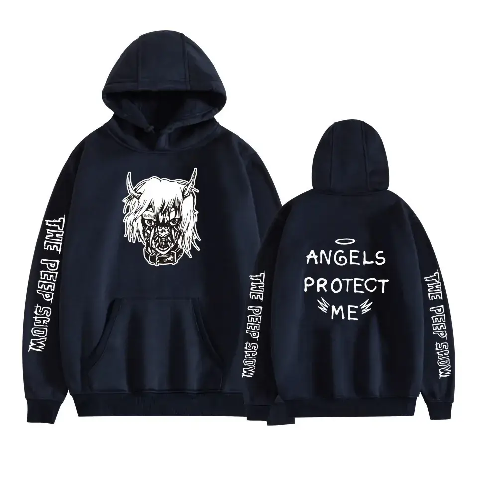 Lil Peep Street Hooded Sweatshirt Black Angels Protect Me Print