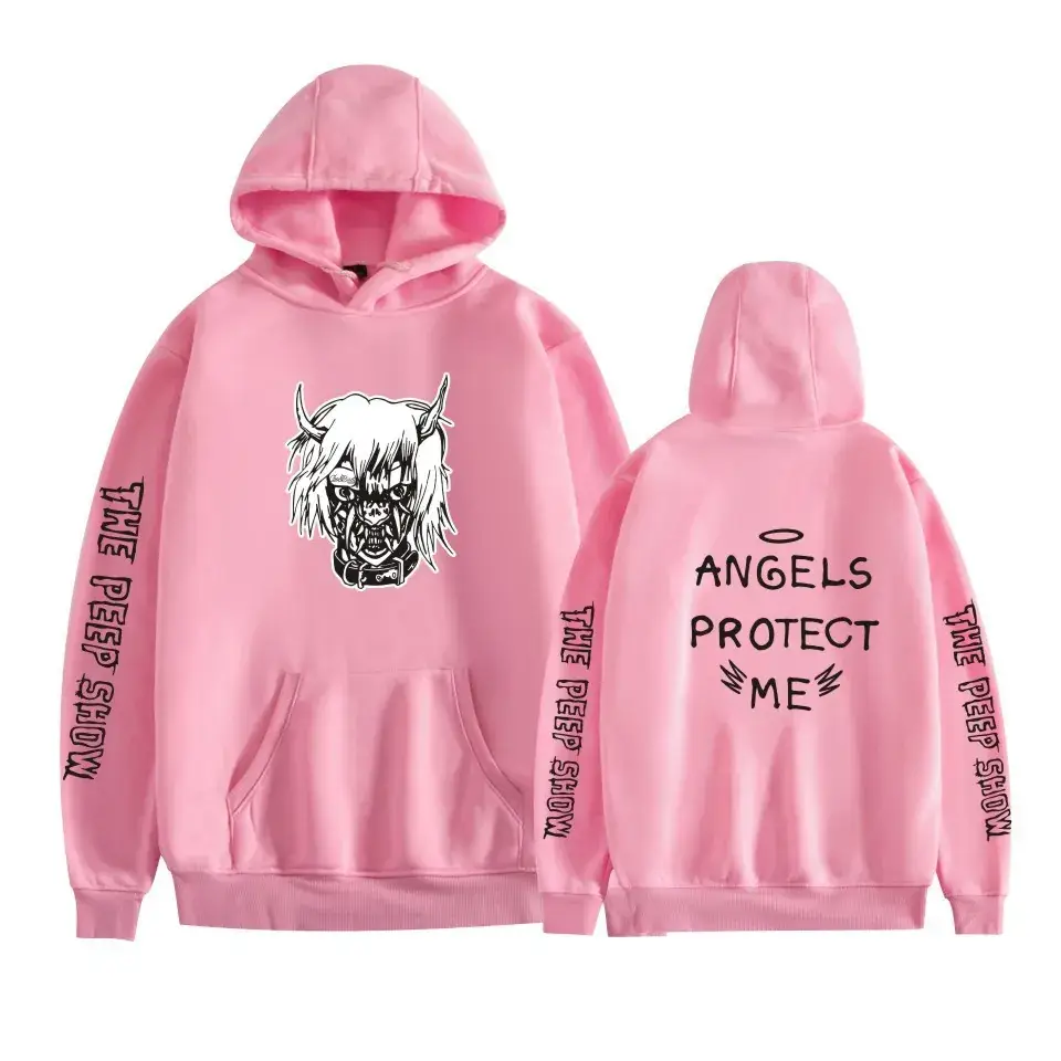 Lil Peep Street Hooded Sweatshirt Black Angels Protect Me Print
