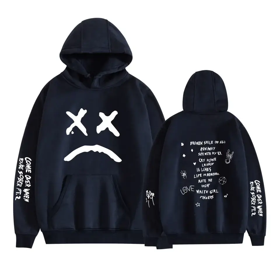 Lil Peep Street Hooded Sweatshirt Black Angels Protect Me Print
