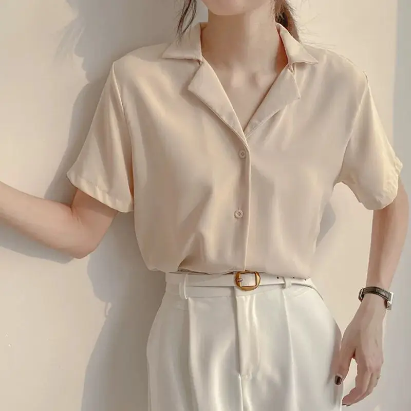 Women V-Neck Chiffon Shirt Black 2024 Summer - Image 3