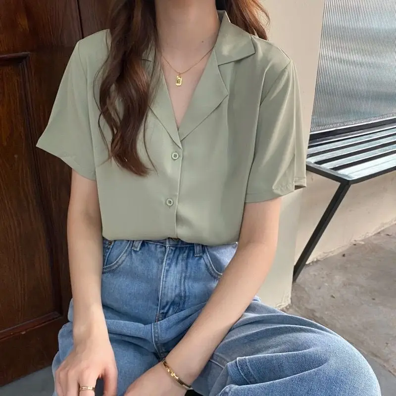 Women V-Neck Chiffon Shirt Black 2024 Summer - Image 6