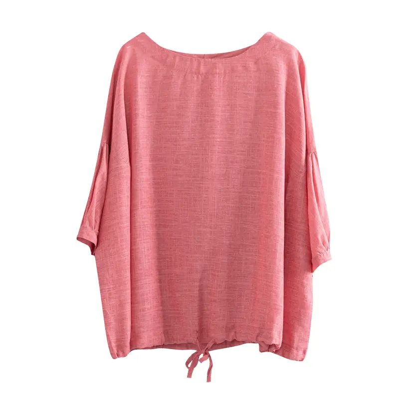 Women Loose Blue Drawstring T-Shirt Mid Sleeve - Image 11