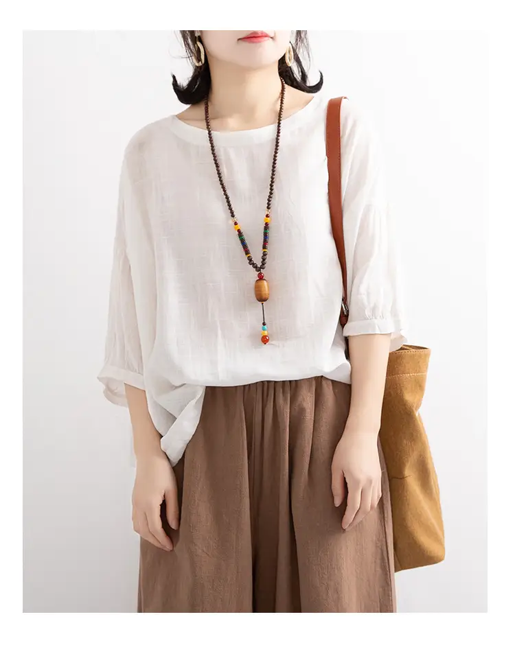 Women Loose Blue Drawstring T-Shirt Mid Sleeve — feature 2