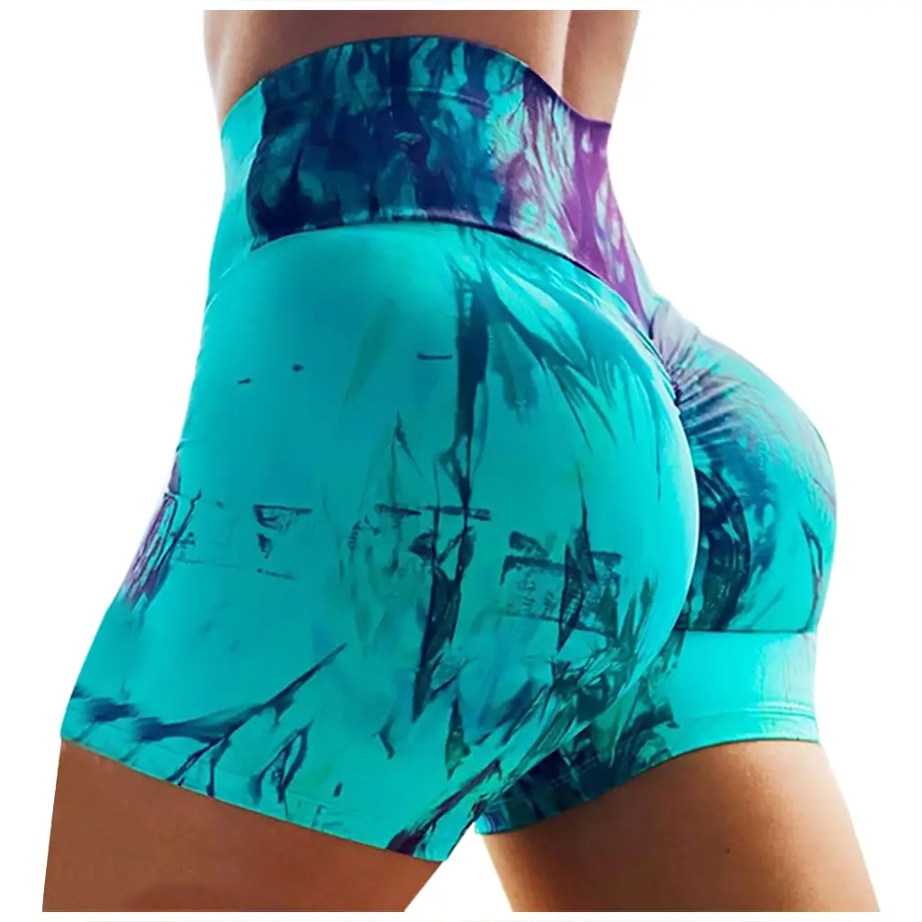 Green Printed Yoga Shorts for Women