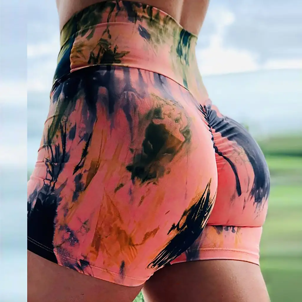 Green Printed Yoga Shorts for Women