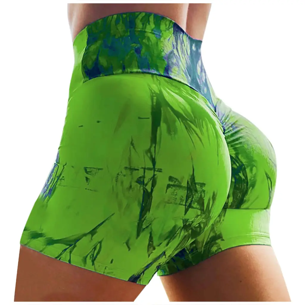 Green Printed Yoga Shorts for Women