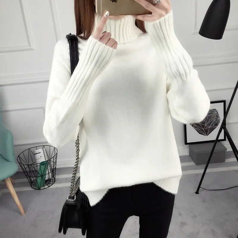 Korean Style Turtleneck Knitwear Beige - Image 10