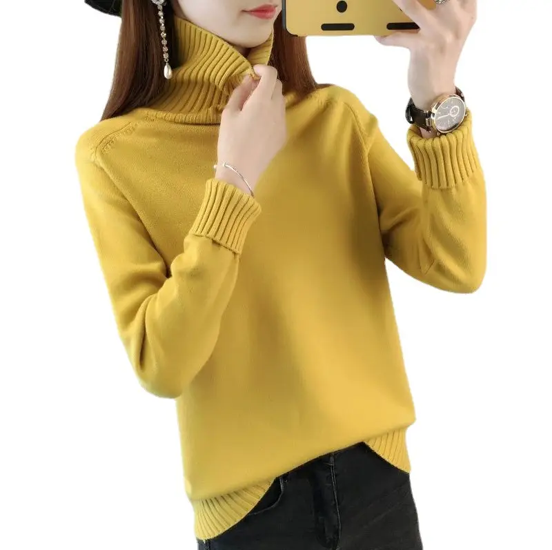 Korean Style Turtleneck Knitwear Beige - Image 13