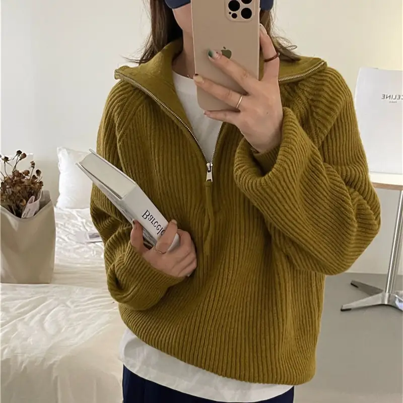Korean Style Turtleneck Knitwear Beige — feature 4