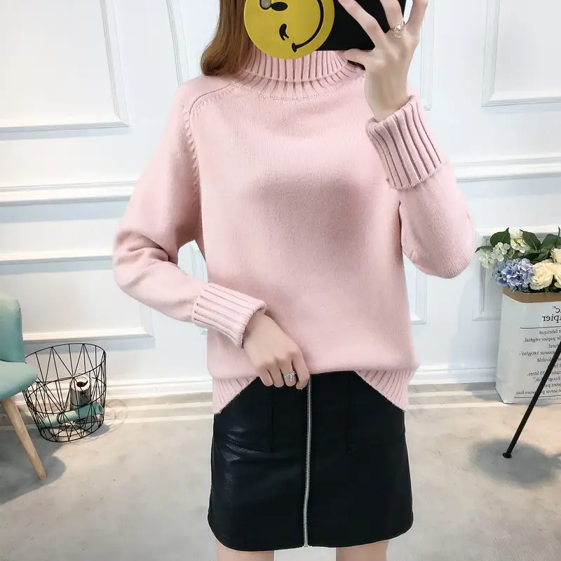 Korean Style Turtleneck Knitwear Beige - Image 2