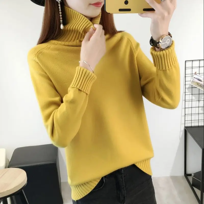 Korean Style Turtleneck Knitwear Beige - Image 3