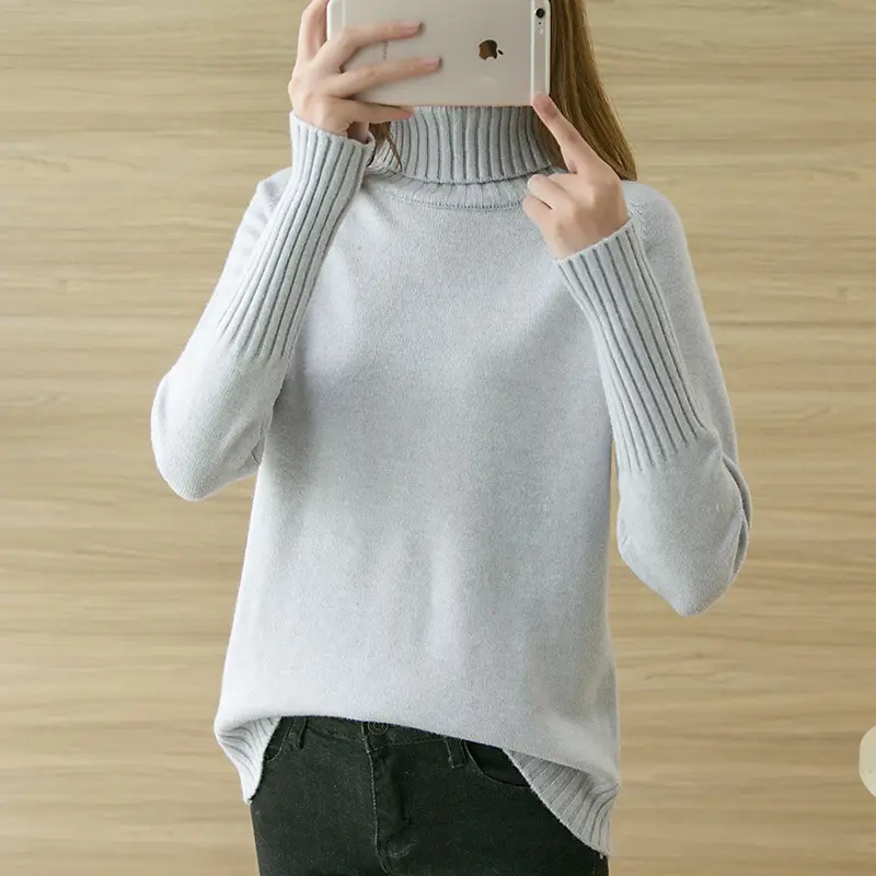 Korean Style Turtleneck Knitwear Beige - Image 4