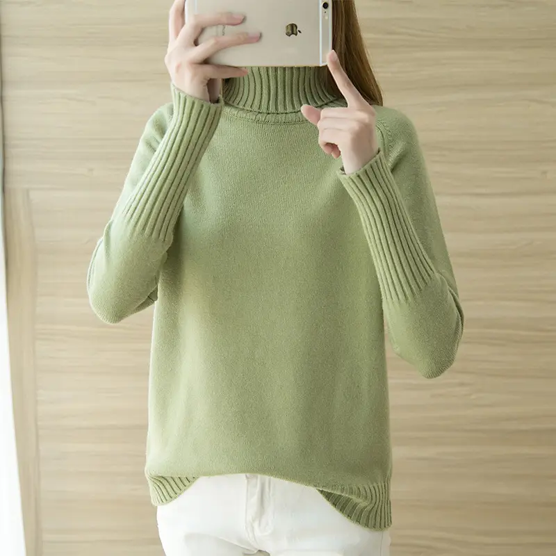 Korean Style Turtleneck Knitwear Beige - Image 5