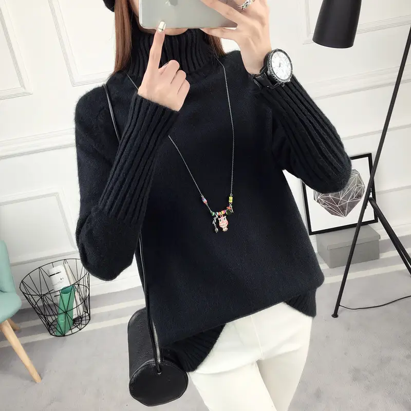Korean Style Turtleneck Knitwear Beige - Image 6
