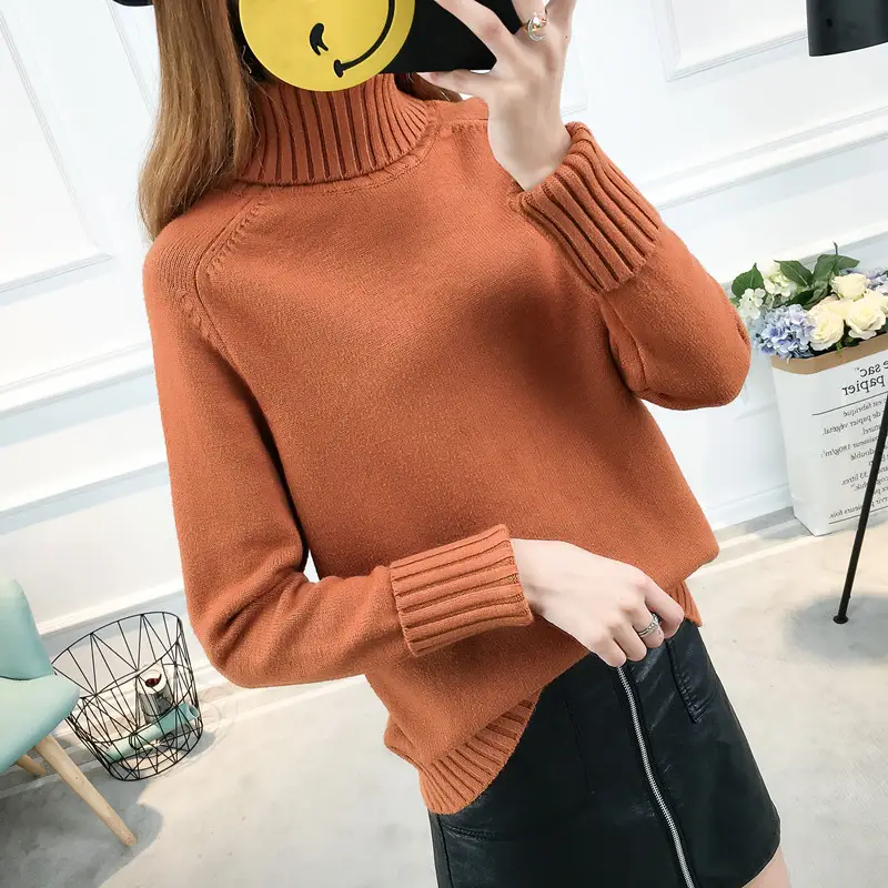 Korean Style Turtleneck Knitwear Beige - Image 8