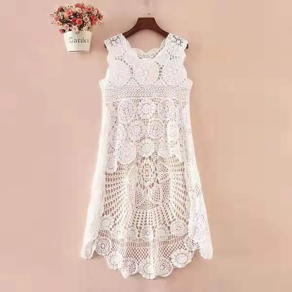 Black Embroidered Cotton Vest Top Crocheted Swallow Dress - Image 2