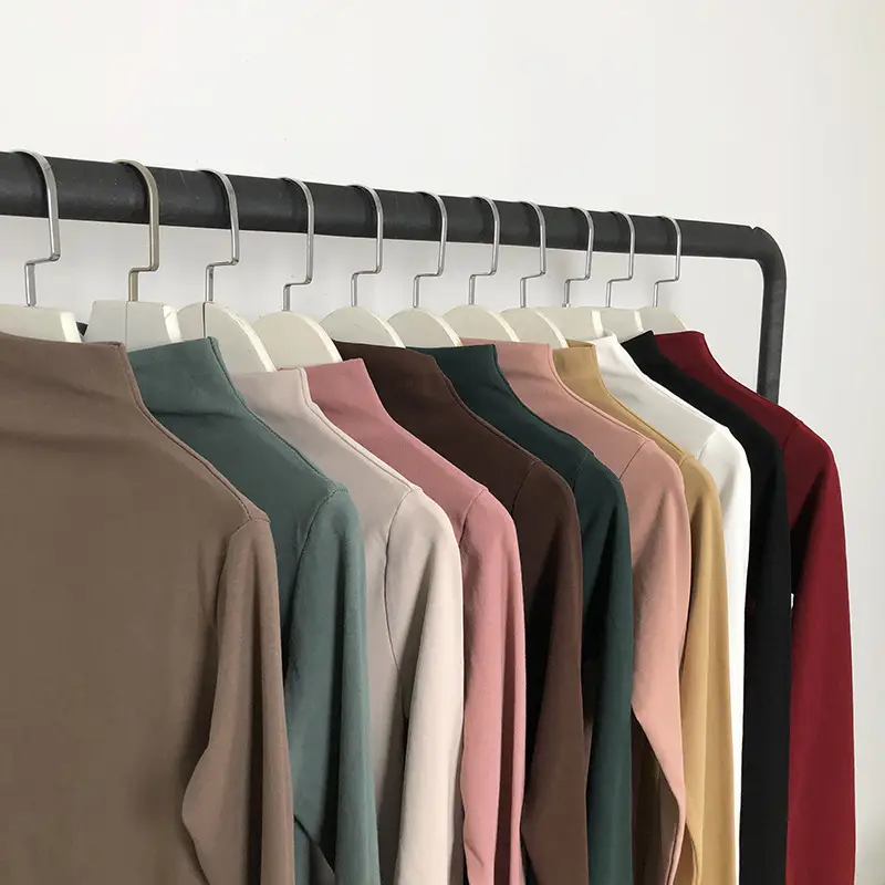 2025 Women's Long Sleeve Turtlenege Shirt Solid Color Slim Fit - Image 5