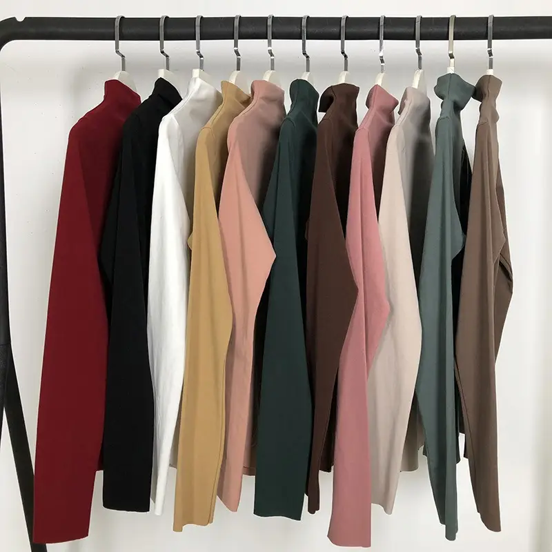 2025 Women's Long Sleeve Turtlenege Shirt Solid Color Slim Fit - Image 6