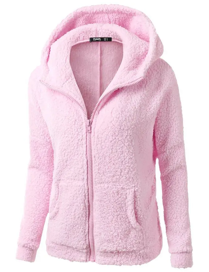Pink Plush Hooded Jacket for Women Autumn Winter - Image 7
