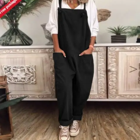 Black Oversized Casual Pants with Retro Pocket & Adjustable Lace