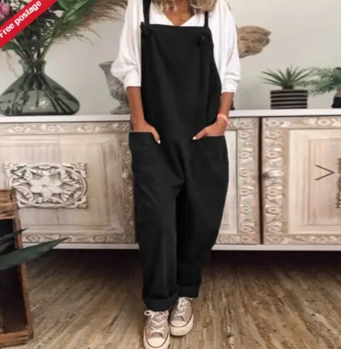 Black Oversized Casual Pants with Retro Pocket & Adjustable Lace