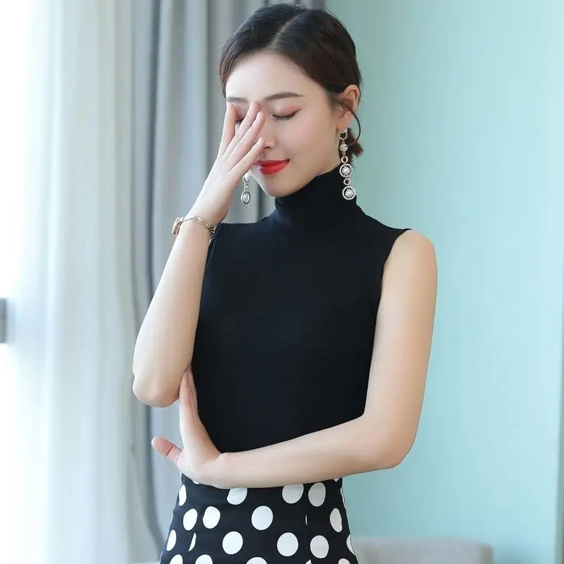 Black High-Neck Sleeveless Camisole Women 95Cotton Bottom - Image 11