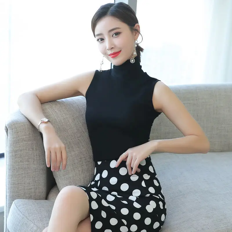 Black High-Neck Sleeveless Camisole Women 95Cotton Bottom - Image 12