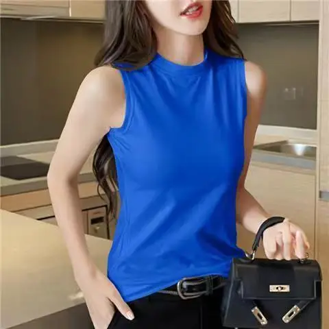 Black High-Neck Sleeveless Camisole Women 95Cotton Bottom - Image 9