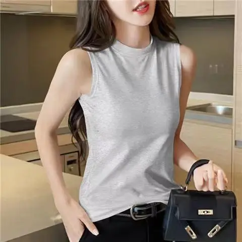 Black High-Neck Sleeveless Camisole Women 95Cotton Bottom - Image 10