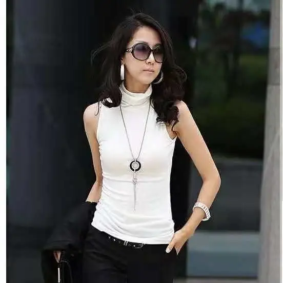 Black High-Neck Sleeveless Camisole Women 95Cotton Bottom - Image 2