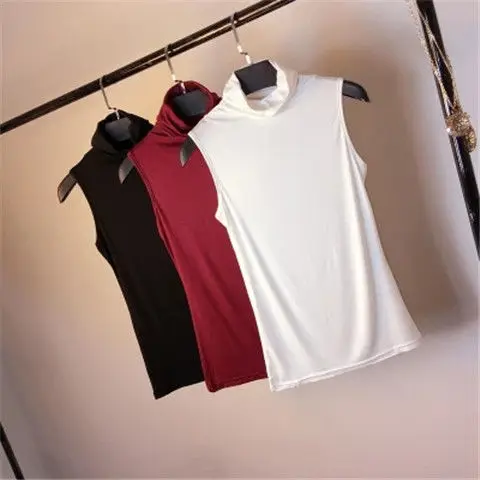 Black High-Neck Sleeveless Camisole Women 95Cotton Bottom - Image 4