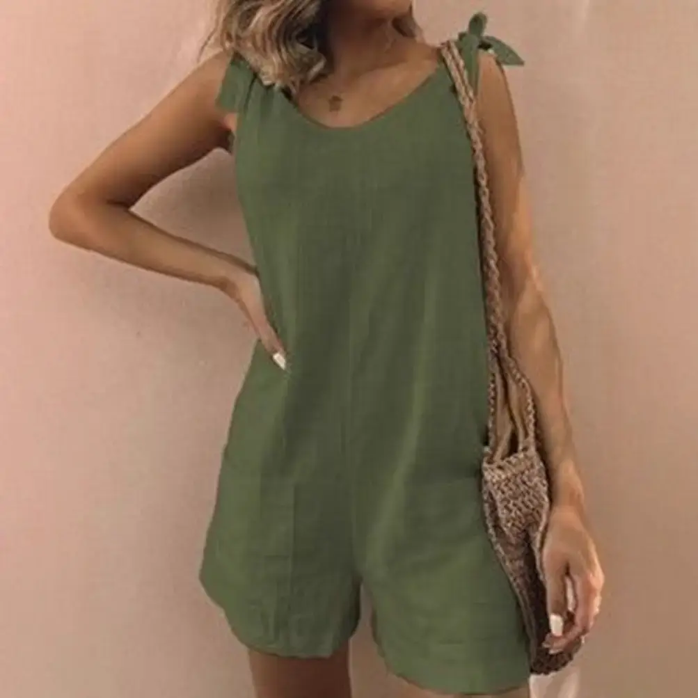 Women Pure Cotton Linen Flap Pocket Pants Blue Loose Jumpsuit - Image 11
