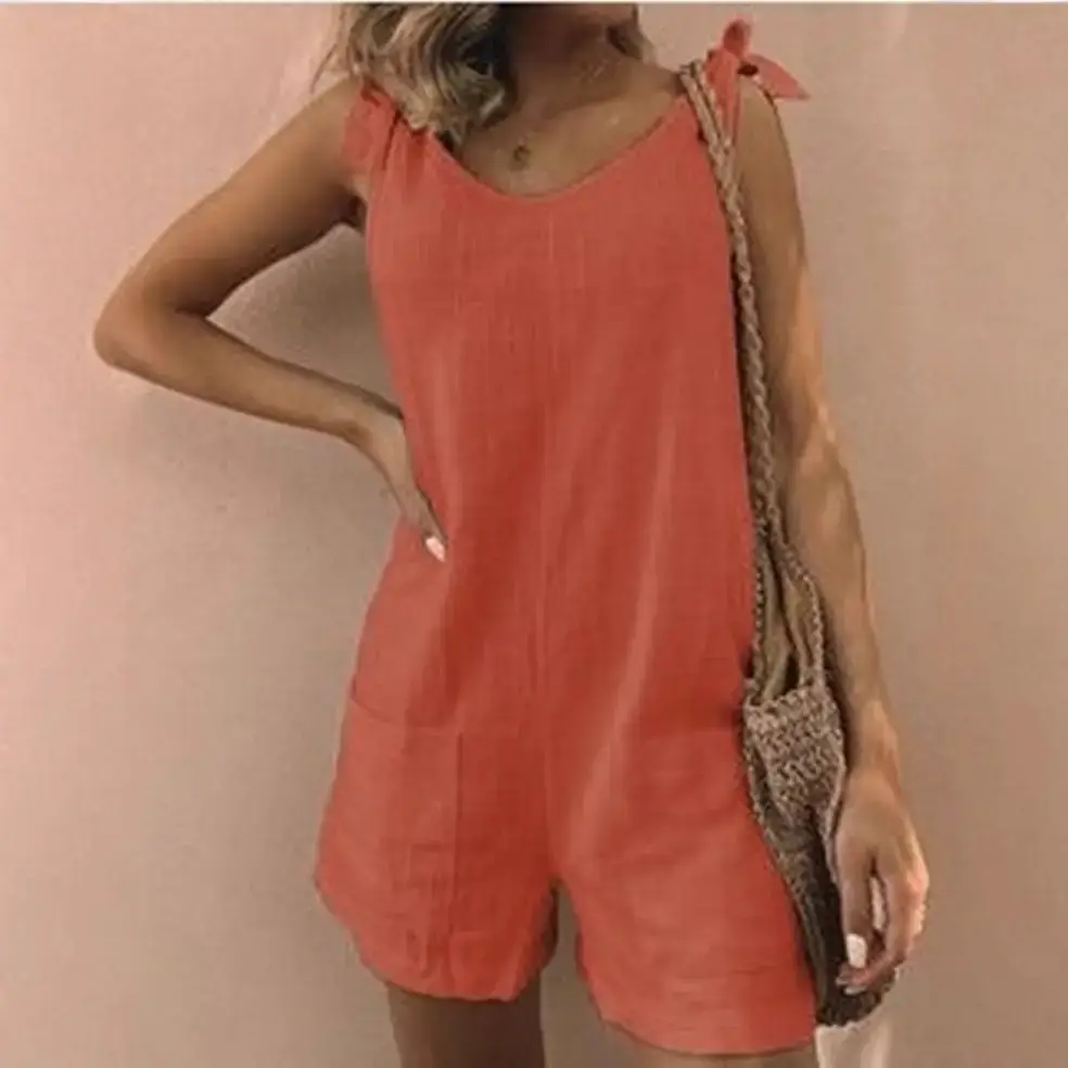 Women Pure Cotton Linen Flap Pocket Pants Blue Loose Jumpsuit - Image 12