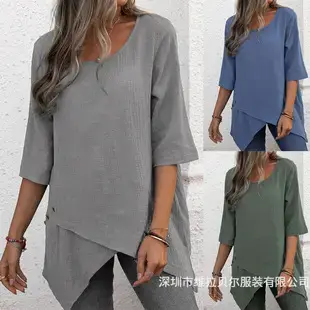 Women Pure Cotton Linen Flap Pocket Pants Blue Loose Jumpsuit — feature 16