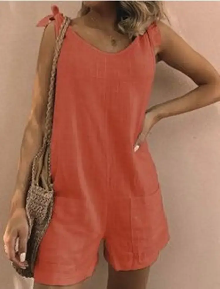 Women Pure Cotton Linen Flap Pocket Pants Blue Loose Jumpsuit - Image 5