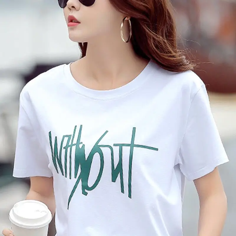 Women Cotton Printed T-Shirt Black White Graphic Large - Image 4