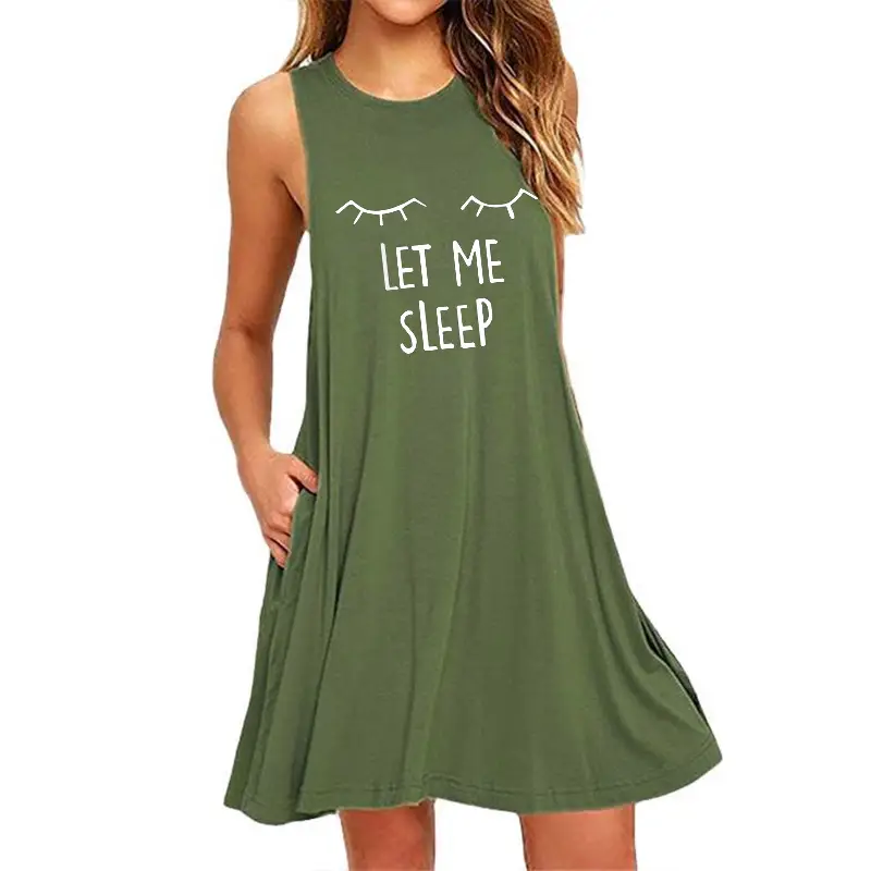 Squinting Print Sleeveless Dress for Women - Image 6