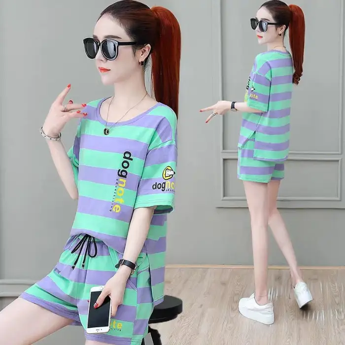 Women Striped Sports Suit 2026 Summer Loose Slim Casual - Image 2
