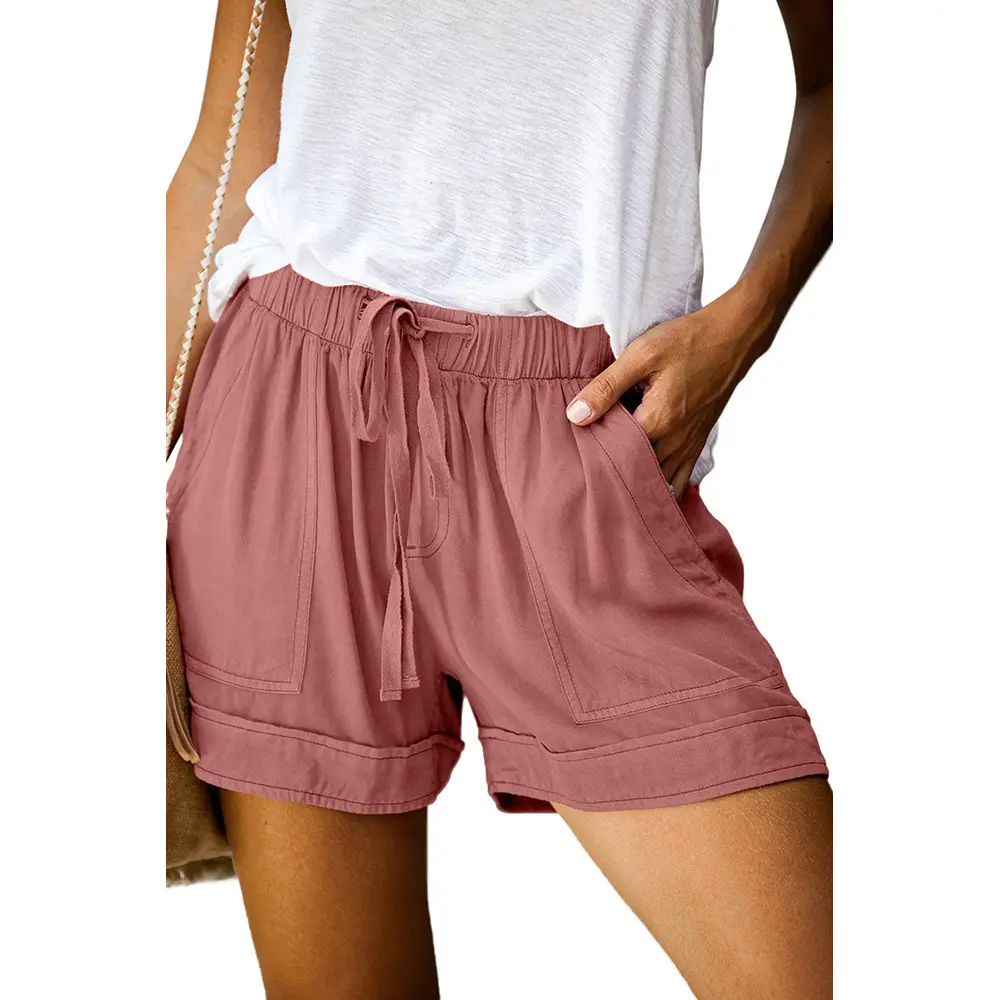 Black Wide Leg Elastic Waist Shorts for Summer - Image 9