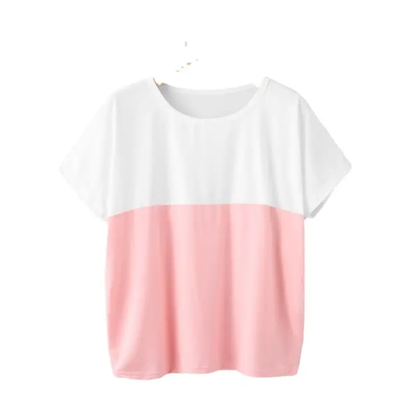 Women 2026 Summer Loose Slim T-Shirt Pink White - Image 8