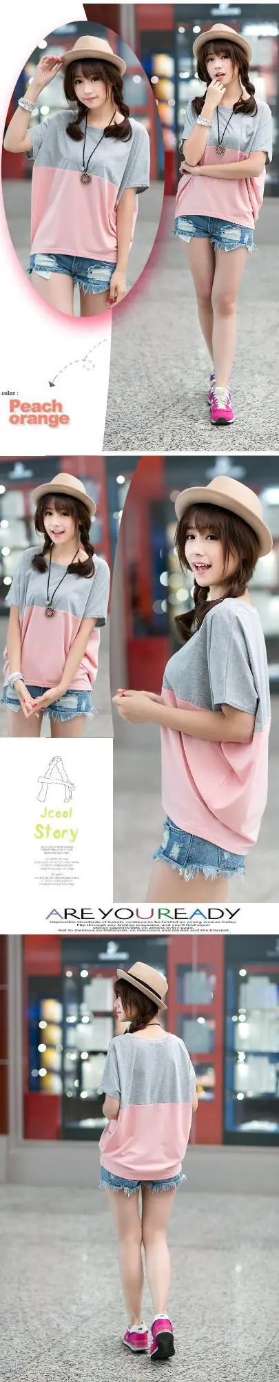 Women 2026 Summer Loose Slim T-Shirt Pink White — feature 14