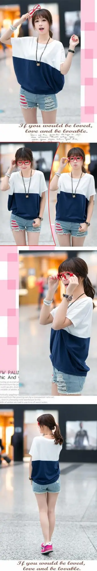 Women 2026 Summer Loose Slim T-Shirt Pink White — feature 16