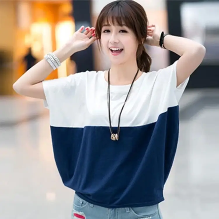 Women 2026 Summer Loose Slim T-Shirt Pink White - Image 2