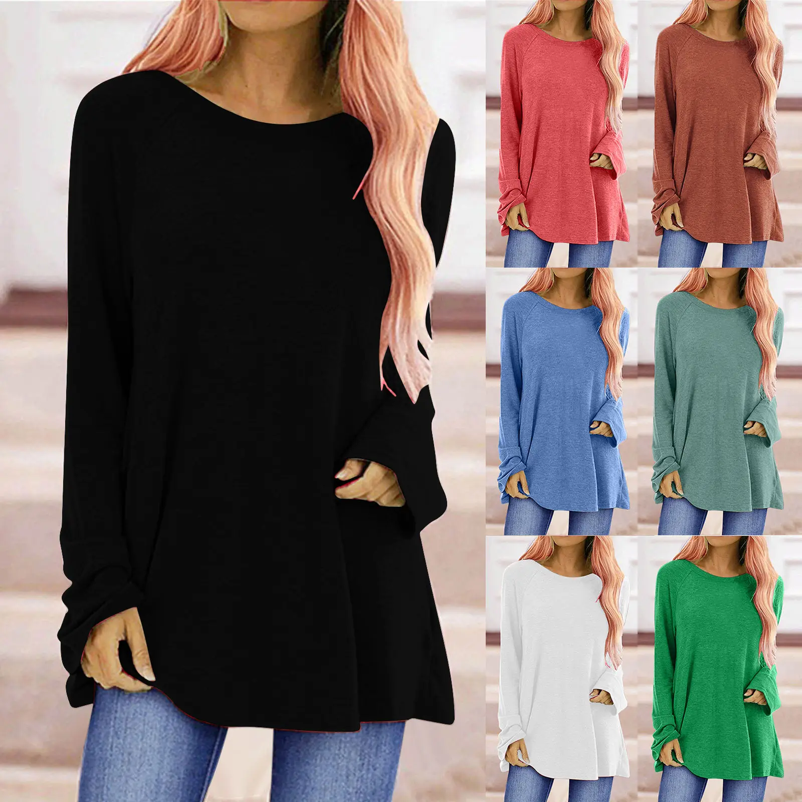 Long Sleeve Raglan Tee Women Green Cotton - Image 8